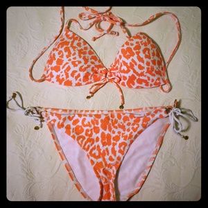 Orange and White Leopard Print Bikini w/gold embellishments by Sofia 🧡 SIZE L
